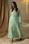 Buy_arpita sulakshana_Green Chanderi Embroidery Floral Square Kurta With Jacket _Online_at_Aza_Fashions