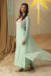 Shop_arpita sulakshana_Green Chanderi Embroidery Floral Square Kurta With Jacket _Online_at_Aza_Fashions