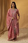 Buy_arpita sulakshana_Pink Chanderi Embroidery Bell Flower Round Hand Painted Kurta And Pant Set _at_Aza_Fashions