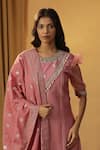 Buy_arpita sulakshana_Pink Chanderi Embroidery Bell Flower Round Hand Painted Kurta And Pant Set _Online_at_Aza_Fashions