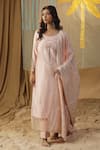 Buy_arpita sulakshana_Pink Chanderi Embroidery Palm Tree Round Yoke Kurta And Pant Set _at_Aza_Fashions