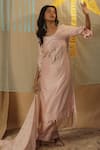 arpita sulakshana_Pink Chanderi Embroidery Palm Tree Round Yoke Kurta And Pant Set _at_Aza_Fashions