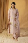 Buy_arpita sulakshana_Pink Summer Silk Hand Paint Foil Cutwork Kurta And Pant Set _at_Aza_Fashions