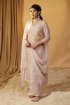 arpita sulakshana_Pink Summer Silk Hand Paint Foil Cutwork Kurta And Pant Set _at_Aza_Fashions