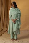 arpita sulakshana_Green Chanderi Embroidery Floral Round Resham Kurta And Pant Set _Online_at_Aza_Fashions