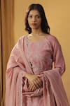 arpita sulakshana_Pink Chanderi Embroidery Floral Round Resham Kurta And Pant Set _Online_at_Aza_Fashions