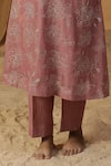 arpita sulakshana_Pink Chanderi Embroidery Floral Round Resham Kurta And Pant Set _at_Aza_Fashions