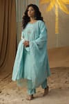 Buy_arpita sulakshana_Sky Blue Chanderi Embroidery Palm Tree Round Kurta And Pant Set _at_Aza_Fashions