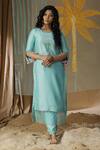 arpita sulakshana_Sky Blue Chanderi Embroidery Palm Tree Round Kurta And Pant Set _at_Aza_Fashions