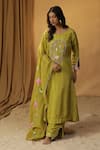 Buy_arpita sulakshana_Green Chanderi Hand Paint Lotus Round Garden Embroidered A-line Kurta And Pant Set _at_Aza_Fashions