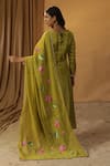 Shop_arpita sulakshana_Green Chanderi Hand Paint Lotus Round Garden Embroidered A-line Kurta And Pant Set _at_Aza_Fashions