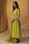 arpita sulakshana_Green Chanderi Hand Paint Lotus Round Garden Embroidered A-line Kurta And Pant Set _at_Aza_Fashions