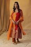 Buy_arpita sulakshana_Orange Chanderi Hand Paint Floral V-neck Silk Kurta And Pant Set _at_Aza_Fashions