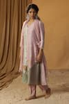 arpita sulakshana_Pink Chanderi Hand Paint Floral V-neck Silk Embroidered Kurta And Pant Set _Online_at_Aza_Fashions