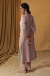 arpita sulakshana_Pink Chanderi Hand Paint Floral V-neck Silk Embroidered Kurta And Pant Set _at_Aza_Fashions