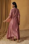 Shop_arpita sulakshana_Pink Chanderi Hand Paint Abstract V-neck A-line Kurta With Pant _at_Aza_Fashions