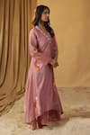 Shop_arpita sulakshana_Pink Chanderi Hand Paint Abstract V-neck A-line Kurta With Pant _Online_at_Aza_Fashions