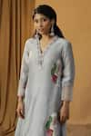 arpita sulakshana_Blue Chanderi Hand Paint Abstract V-neck Embroidered A-line Kurta With Pant _at_Aza_Fashions