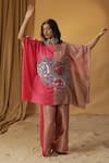 arpita sulakshana_Pink Chanderi Hand Paint Floral Round Color Block Kaftan With Pant _Online_at_Aza_Fashions