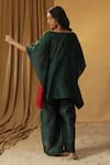 Shop_arpita sulakshana_Green Chanderi Hand Paint Butterfly Round Color Block Kaftan With Pant _at_Aza_Fashions