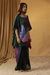 Shop_arpita sulakshana_Green Chanderi Hand Paint Butterfly Round Color Block Kaftan With Pant _Online_at_Aza_Fashions