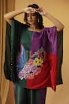 arpita sulakshana_Green Chanderi Hand Paint Butterfly Round Color Block Kaftan With Pant _at_Aza_Fashions