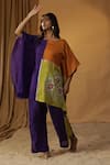 Shop_arpita sulakshana_Purple Chanderi Hand Paint Floral Round Kaftan With Pant _Online_at_Aza_Fashions