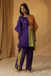 arpita sulakshana_Purple Chanderi Hand Paint Floral Round Kaftan With Pant _at_Aza_Fashions