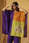 Buy_arpita sulakshana_Purple Chanderi Hand Paint Floral Round Kaftan With Pant 