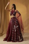 Buy_arpita sulakshana_Maroon Chanderi Embroidery Mirror Halter Neck Sequin Blouse And Lehenga Set _at_Aza_Fashions