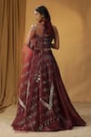 Shop_arpita sulakshana_Maroon Chanderi Embroidery Mirror Halter Neck Sequin Blouse And Lehenga Set _at_Aza_Fashions