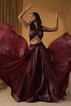 arpita sulakshana_Maroon Chanderi Embroidery Mirror Halter Neck Sequin Blouse And Lehenga Set _Online_at_Aza_Fashions