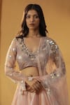 Buy_arpita sulakshana_Peach Chanderi Embroidery Mirror Halter Neck Blouse And Lehenga Set _Online_at_Aza_Fashions