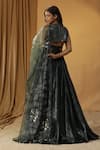 Shop_arpita sulakshana_Green Chanderi Embroidery Mirror Halter Neck Sequin Tie Up Blouse And Lehenga Set _at_Aza_Fashions