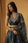 Buy_arpita sulakshana_Green Chanderi Embroidery Mirror Halter Neck Sequin Tie Up Blouse And Lehenga Set 