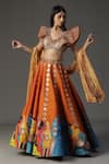 Buy_arpita sulakshana_Orange Georgette Hand Painted Modern Baraat Leaf Neck Lehenga Set _at_Aza_Fashions