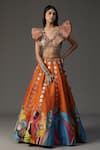 Buy_arpita sulakshana_Orange Georgette Hand Painted Modern Baraat Leaf Neck Lehenga Set _Online_at_Aza_Fashions