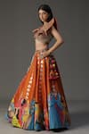 Shop_arpita sulakshana_Orange Georgette Hand Painted Modern Baraat Leaf Neck Lehenga Set _Online_at_Aza_Fashions