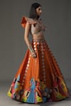 arpita sulakshana_Orange Georgette Hand Painted Modern Baraat Leaf Neck Lehenga Set _at_Aza_Fashions