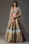 Buy_arpita sulakshana_Gold Georgette Embellished Floral Applique Cape Scallop Bordered Lehenga Set _at_Aza_Fashions