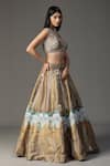 arpita sulakshana_Gold Georgette Embellished Floral Applique Cape Scallop Bordered Lehenga Set _Online_at_Aza_Fashions