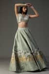 arpita sulakshana_Green Georgette Embellished Feather Cape Structured Hand Painted Lehenga Set _Online_at_Aza_Fashions