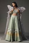 Buy_arpita sulakshana_Green Georgette Embellished Feather Cape Structured Hand Painted Lehenga Set 