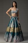 Buy_arpita sulakshana_Blue Raw Silk Embellished Floral Applique Cape Open Work Lehenga Set _at_Aza_Fashions