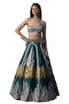 Shop_arpita sulakshana_Blue Raw Silk Embellished Floral Applique Cape Open Work Lehenga Set _Online_at_Aza_Fashions