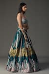 arpita sulakshana_Blue Raw Silk Embellished Floral Applique Cape Open Work Lehenga Set _at_Aza_Fashions