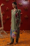 Buy_arpita sulakshana_Green Chanderi Silk Hand Painted Butterfly V Neck Kurta Set _Online_at_Aza_Fashions