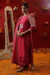 arpita sulakshana_Pink Chanderi Silk Embroidery Thread Square Neck Chandbali Kurta Set _at_Aza_Fashions