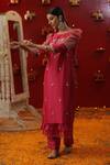 Buy_arpita sulakshana_Pink Chanderi Silk Embroidery Zardozi Boat Neck Palkhi Kurta Set 