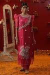 Shop_arpita sulakshana_Pink Chanderi Silk Hand Painted Bell Round Kurta Set _Online_at_Aza_Fashions